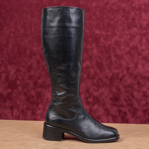 Browns Women Vintage 90s Black Leather Square Toe Zip Knee Boots sz 7US EUR37 - Picture 4 of 9